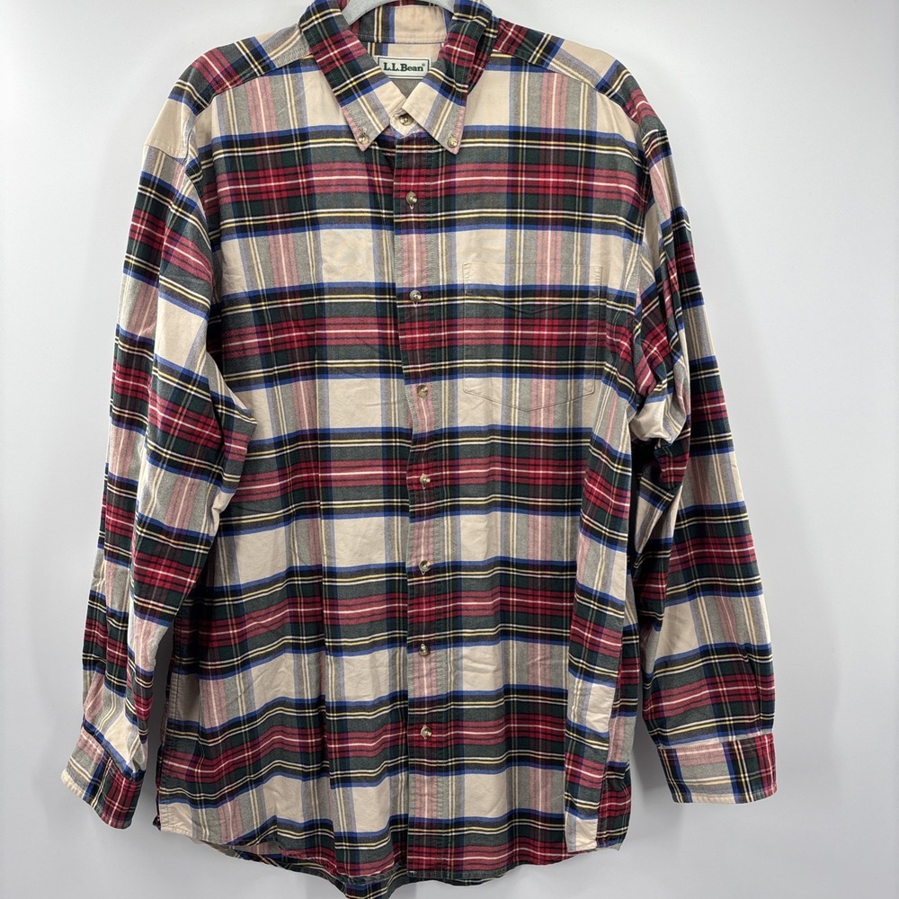Vintage Men's LL Bean Cotton Flannel‎ Plaid Red Size XL Tall Grunge 90's